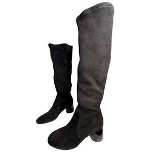 Antonio Melani Black Suede Sock Boots Womens 6 Stretch‎ Pull On Block Heel